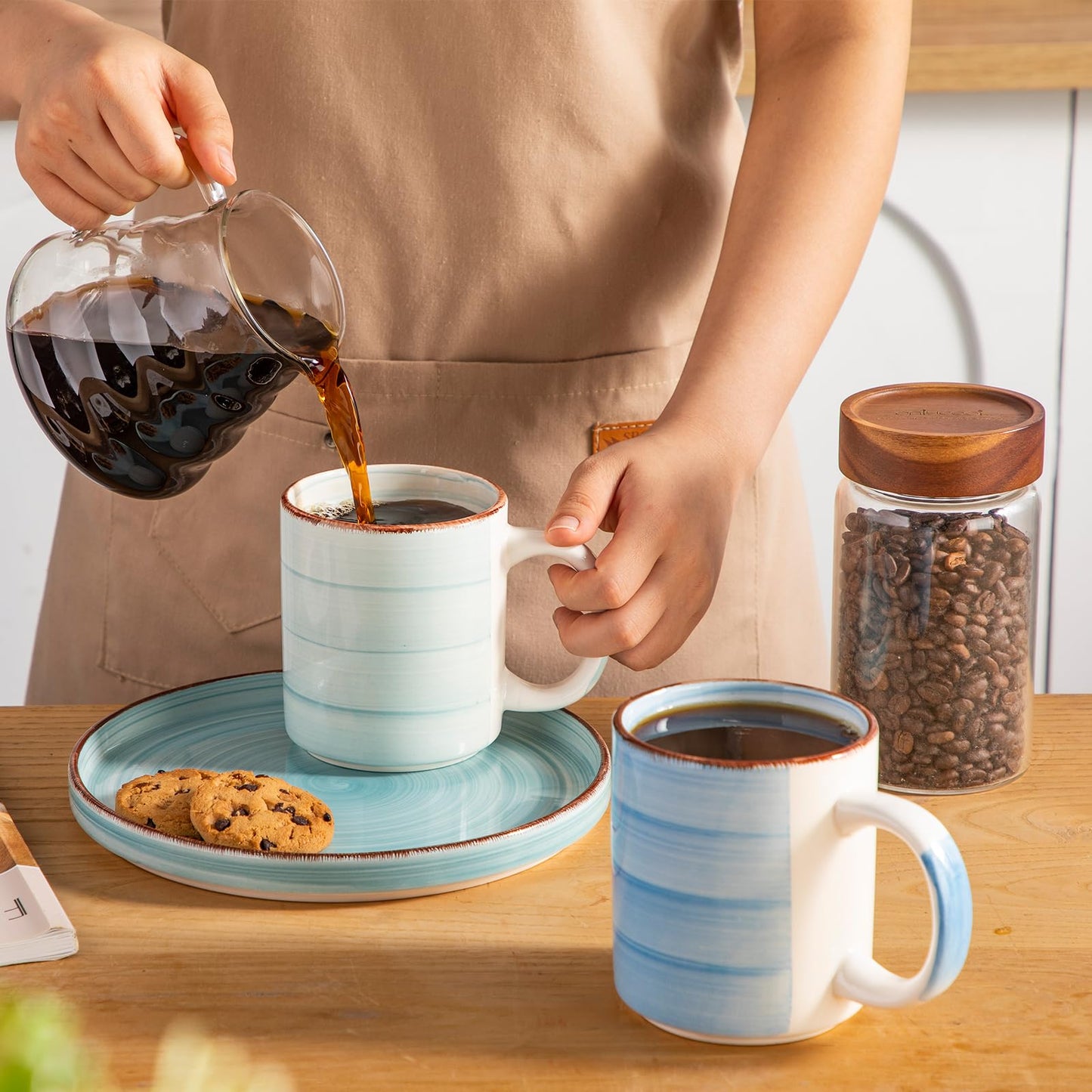 vancasso Bonita Ceramic Coffee Mug Set of 6,16 Oz Coffee Cups with Large Handle for Tea,Latte,Cappuccino,Milk,Cocoa,Dishwasher&Microwave Safe(Blue)
