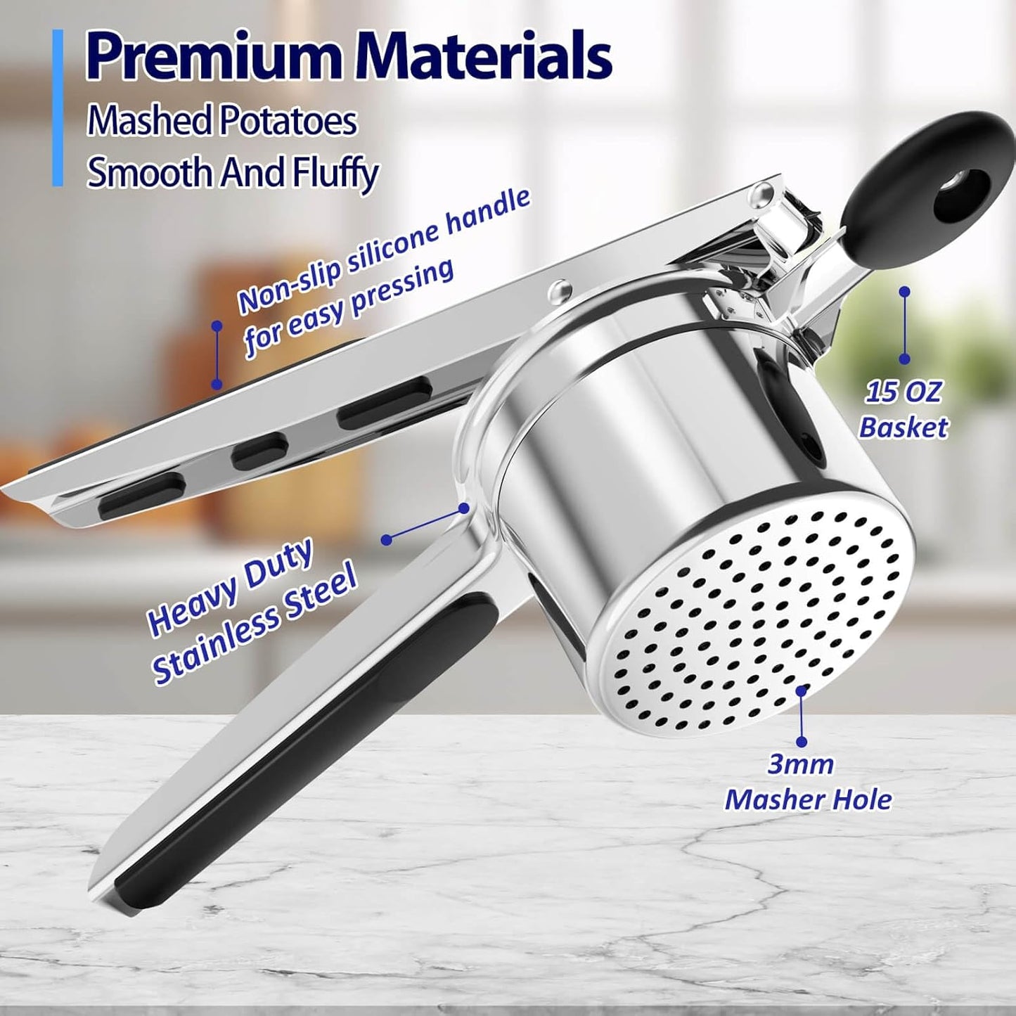 SPEENSUN Potato Ricer - Heavy Duty Stainless Steel Masher for Fluffy Mashed Potatoes | 15 OZ with Silicone Handle