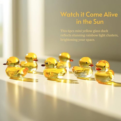 H&D Hyaline & Dora Mini Yellow Glass Duck Figurines - 6 Pcs Crystal Animal Sculptures | Home Decor (1.3 x 1 Inch)