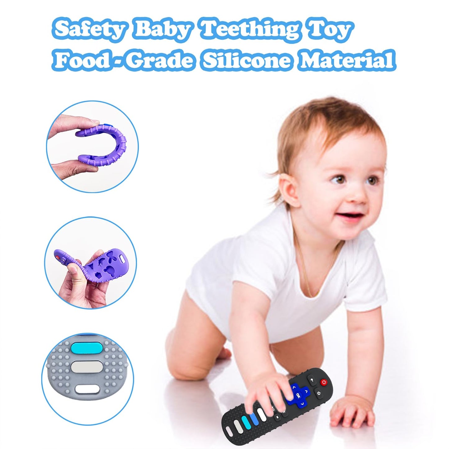 ROBBEAR Baby Teething Toys, Food Grade Silicone Teether for Babies 3 6 12 18 Months, TV Remote Shape Toddlers Chew Toys, Freezer BPA Free (Pink+Blue)