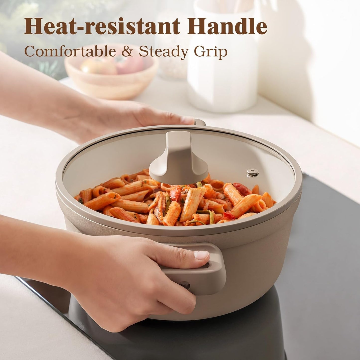 SENSARTE 20-Piece Nonstick Ceramic Cookware Set - Healthy, Induction Compatible, Dishwasher Safe, Taupe