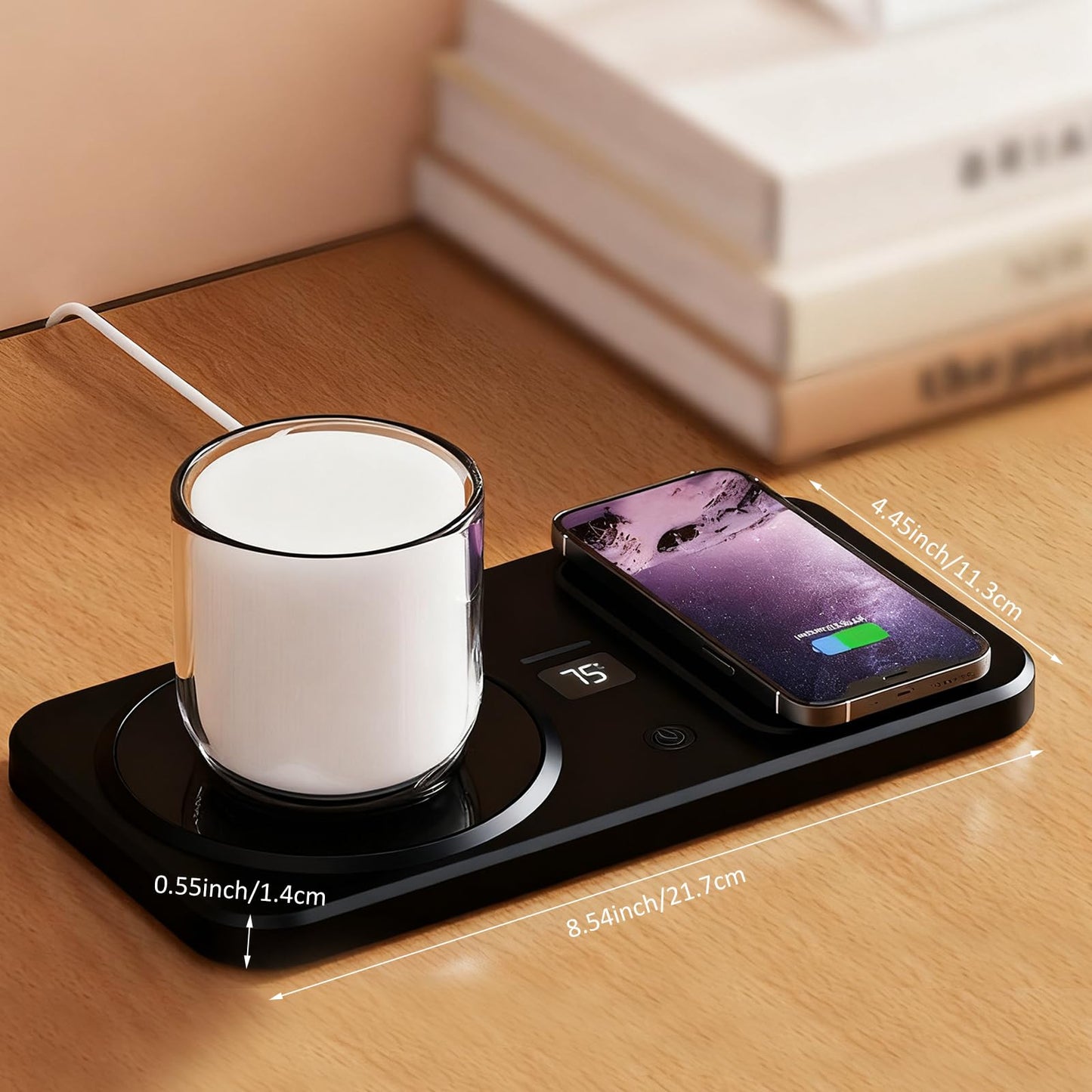 Wireless Coffee Mug Warmer Smart Cup Warmer for Office Desk,Multifunction Electric Beverage Warmer Plate, Type-C Heating Coaster Drink Warmer (Black)