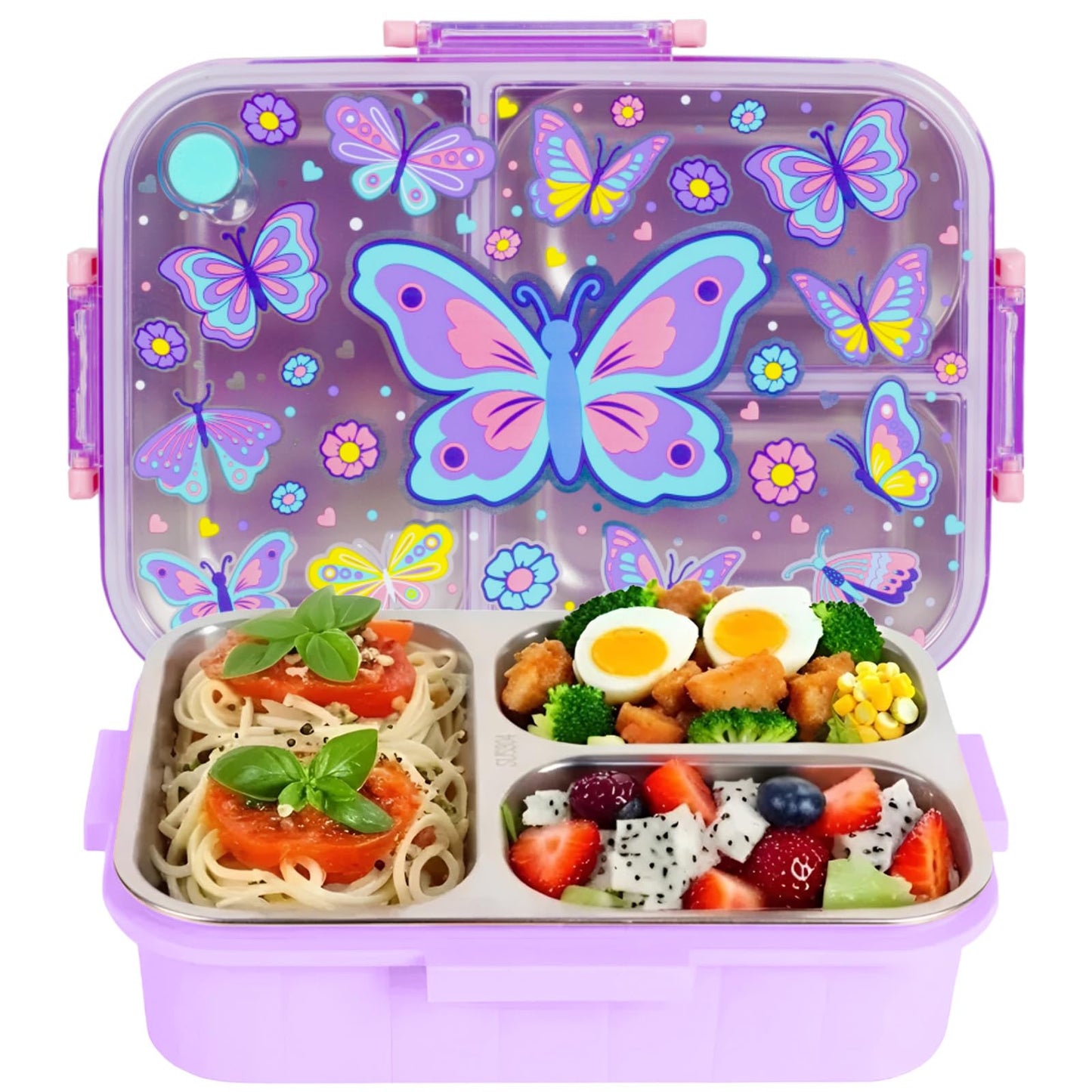 YOYTOO Stainless Steel Bento Lunch Box for Kids, 800ml/27oz BPA-Free Leak-Proof Food Containers with 3 Compartments, Freezer & Dishwasher Safe, Back to School Students Lunches Size for Ages 3-7