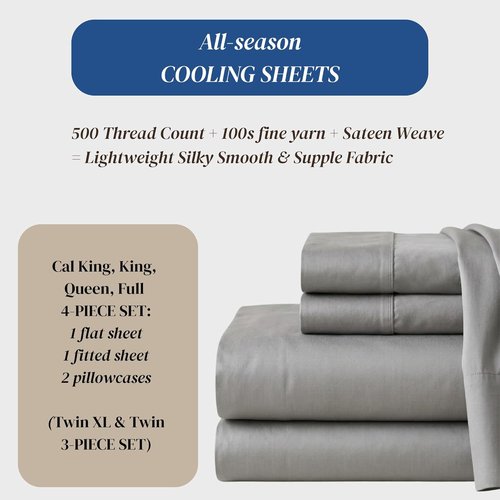 Beckham Hotel Collection King Size Sheets Set - 100% Cotton Sateen, Silky Smooth, 16” Deep Pocket, Gray