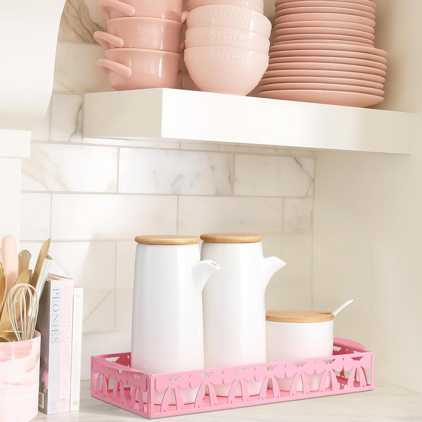 Skiennix Pink Bow Toilet Paper Basket - Cute Metal Holder with Handle for Stylish Bathroom Storage