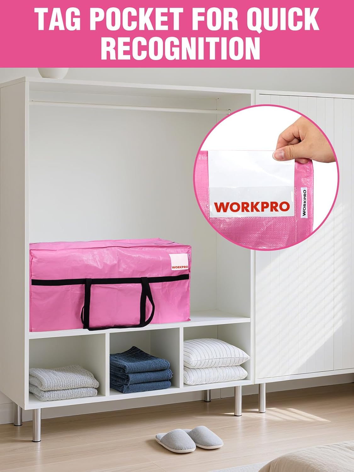 WORKPRO 66 Gallon Extra Large Heavy-Duty Moving Bags - Water-Resistant Storage Totes, 2-Pack | Pink