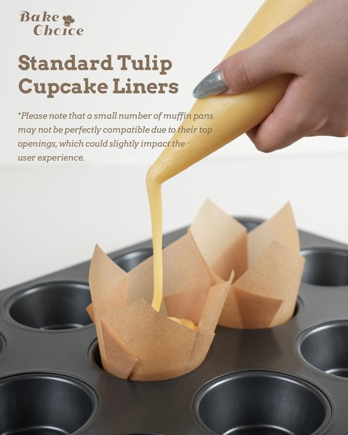 Bake Choice 200pcs Natural Tulip Cupcake Liners for Baking Cups Unbleached European Parchment paper Tulip Muffin Liners, Nordic 75GSM Paper Cupcake Wrapper for Party, Christmas