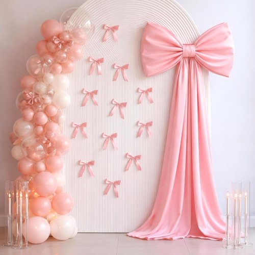 Crowye Large Pink Bow Decor Set - 71x20 Giant Coquette Bow & 12 Small 6" Bows for Weddings, Parties & Showers