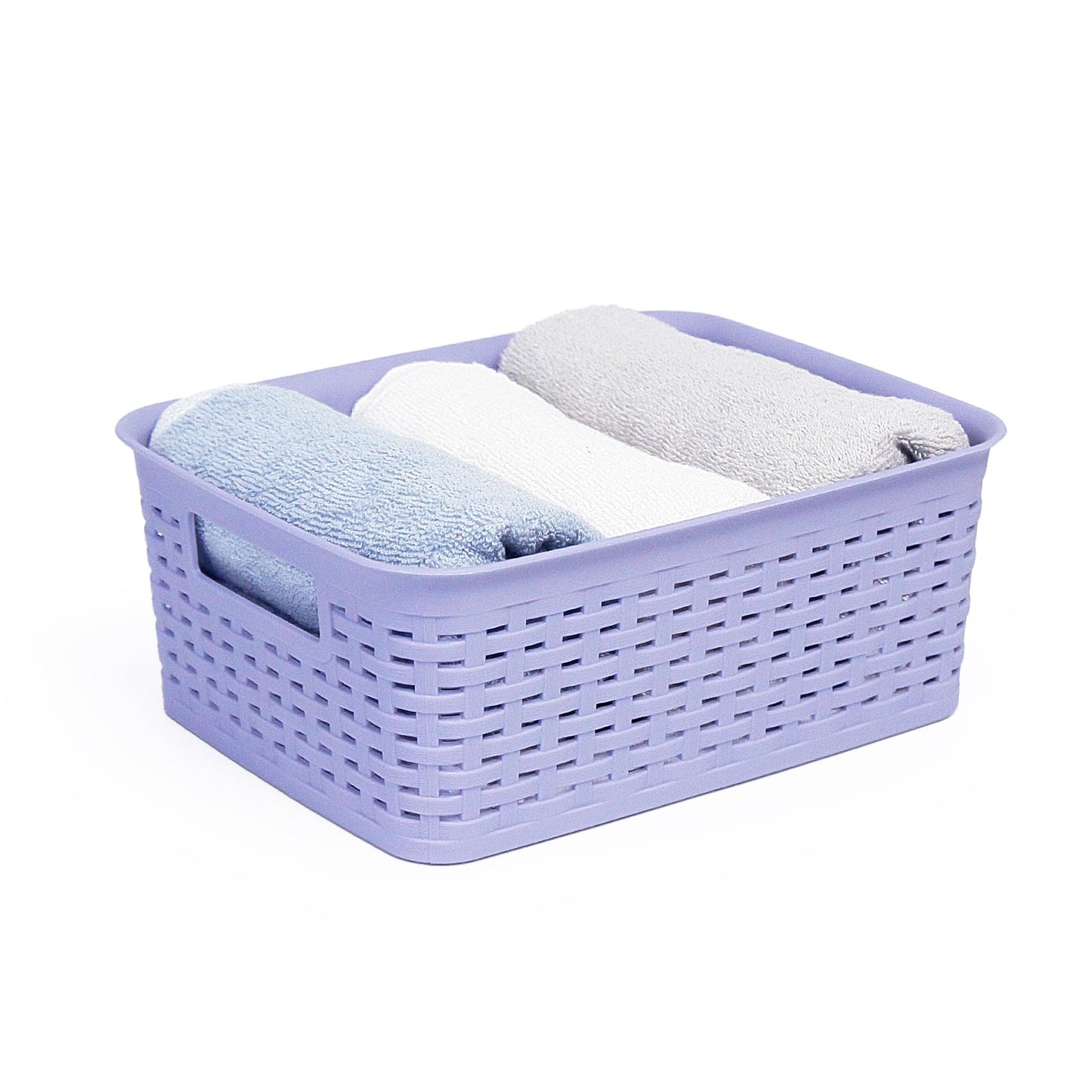 Plastic Storage Baskets for Cabinets, Household Pantry Organization with Handle,Organizer Bins for Room,Bathrooms,Under-Sink,Kitchen (Purple, S-3PACK)