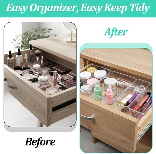 16-Pack Plastic Drawer Organizers by [Brand Name] - Versatile Non-Slip Storage Bins for Kitchen, Office & Bathroom - Clear