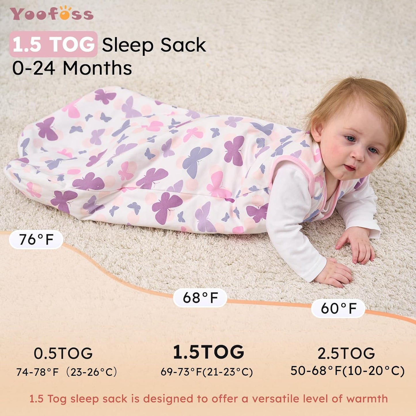Yoofoss Baby Sleep Sack | 1.5 Tog Wearable Blanket for 6-12 Months | Soft Organic Cotton, 2-Way Zipper