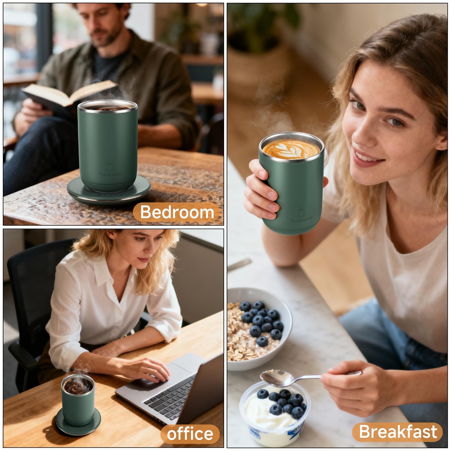 YesWhat Self Stirring Mug, Self Heating Coffee Mug with Smart Temperature Control 10oz, Electric Warming Cup, Detachable Base, Auto Shut Off, for Mom, Wife, Grandma