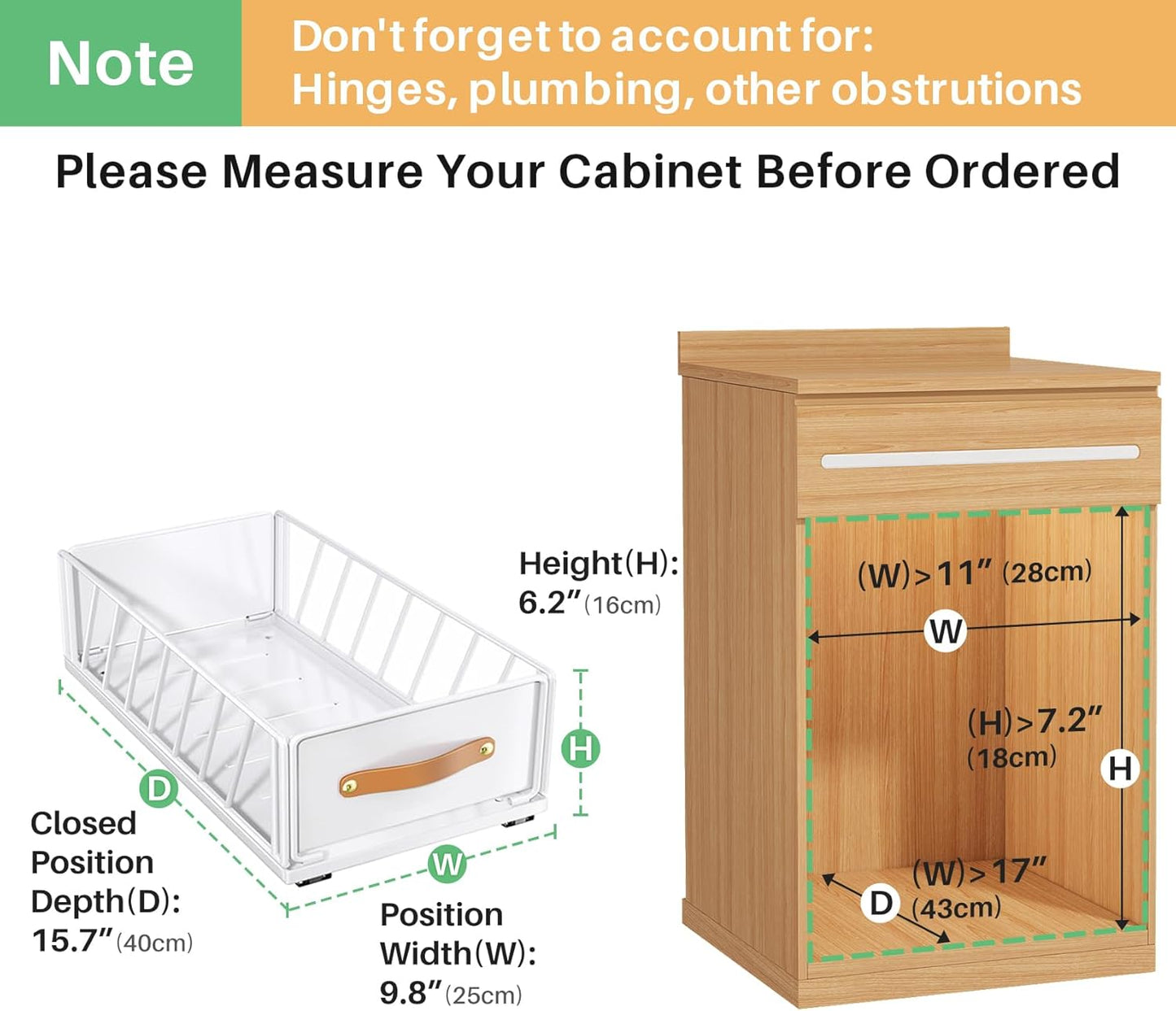 Skiennix Pull-Out Cabinet Organizer - Heavy-Duty Sliding Pantry Shelves with Handle | 9.8"W x 15.7"D x 6.2"H, White