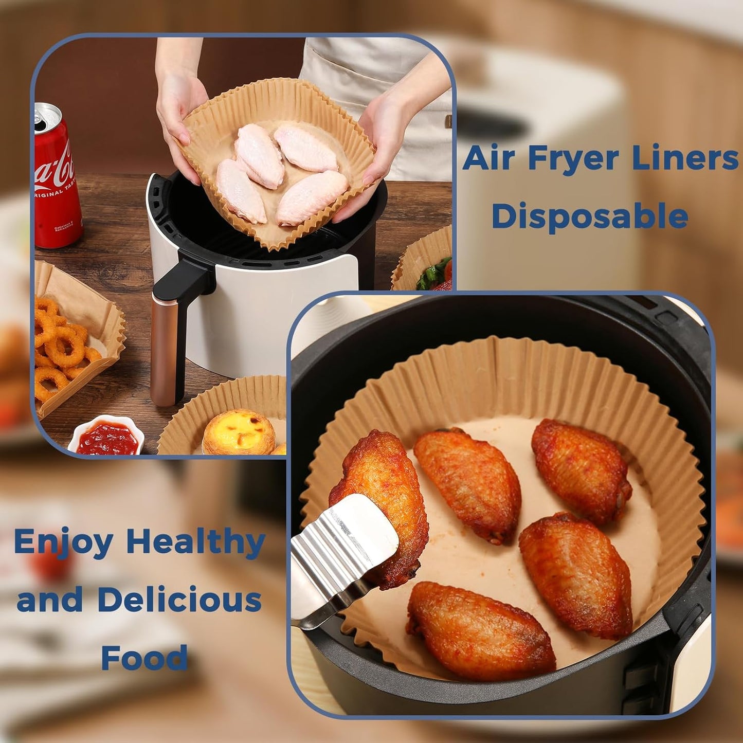 Skiennix Air Fryer Disposable Paper Liners - 100PCS Non-Stick Parchment for 3-5QT Baskets | 6.5 Inch Round