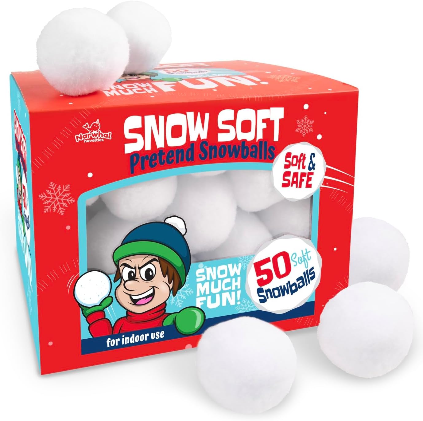 Narwhal Novelties 50 Pack Fun Fake Snowballs - 2-Inch Artificial Snowballs for Indoor/Outdoor Play & Winter Activities