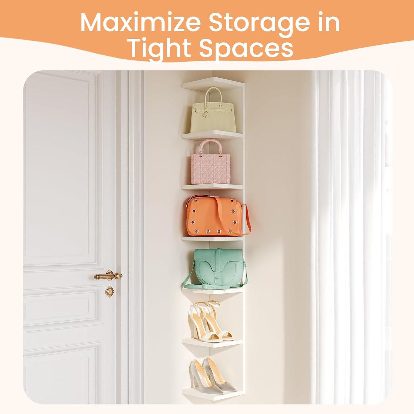 Upsimples 7-Tier Floating Wall Shelf - White Wall-Mounted Display & Storage for Home & Office