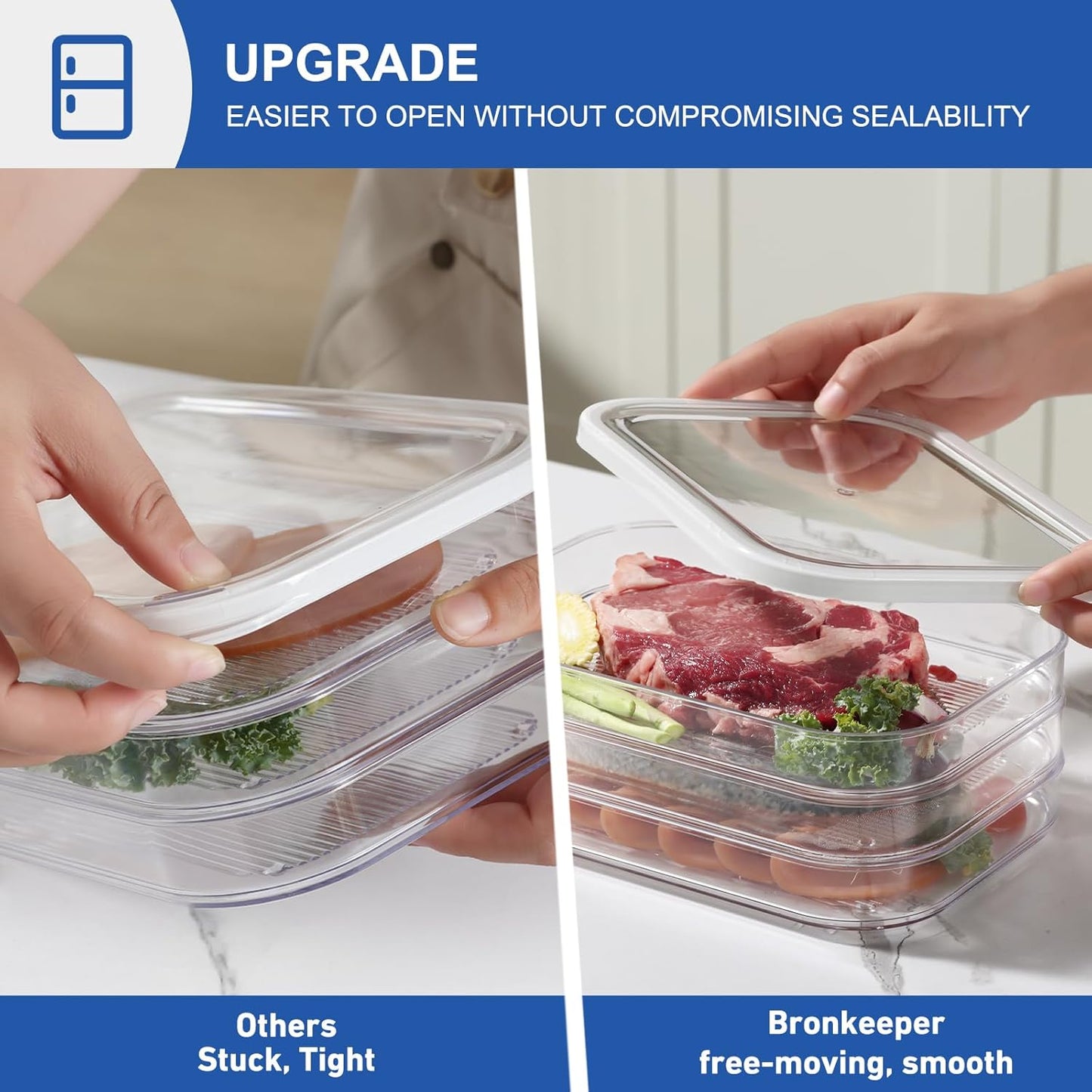 Stackable Deli Meat Storage | 3-Tier Lunch Meat Container - Dishwasher Safe, Clear Organizer with Lid