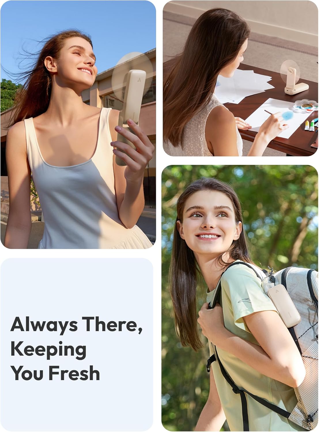 Aecooly Slim Portable Fan - Compact Design with Built-In Mirror for On-the-Go Use