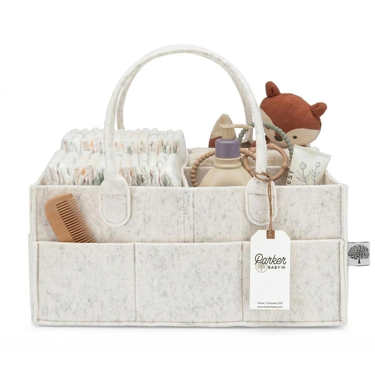 Parker Baby Diaper Caddy - Large Nursery Storage Bin & Car Organizer for Diapers & Wipes - White