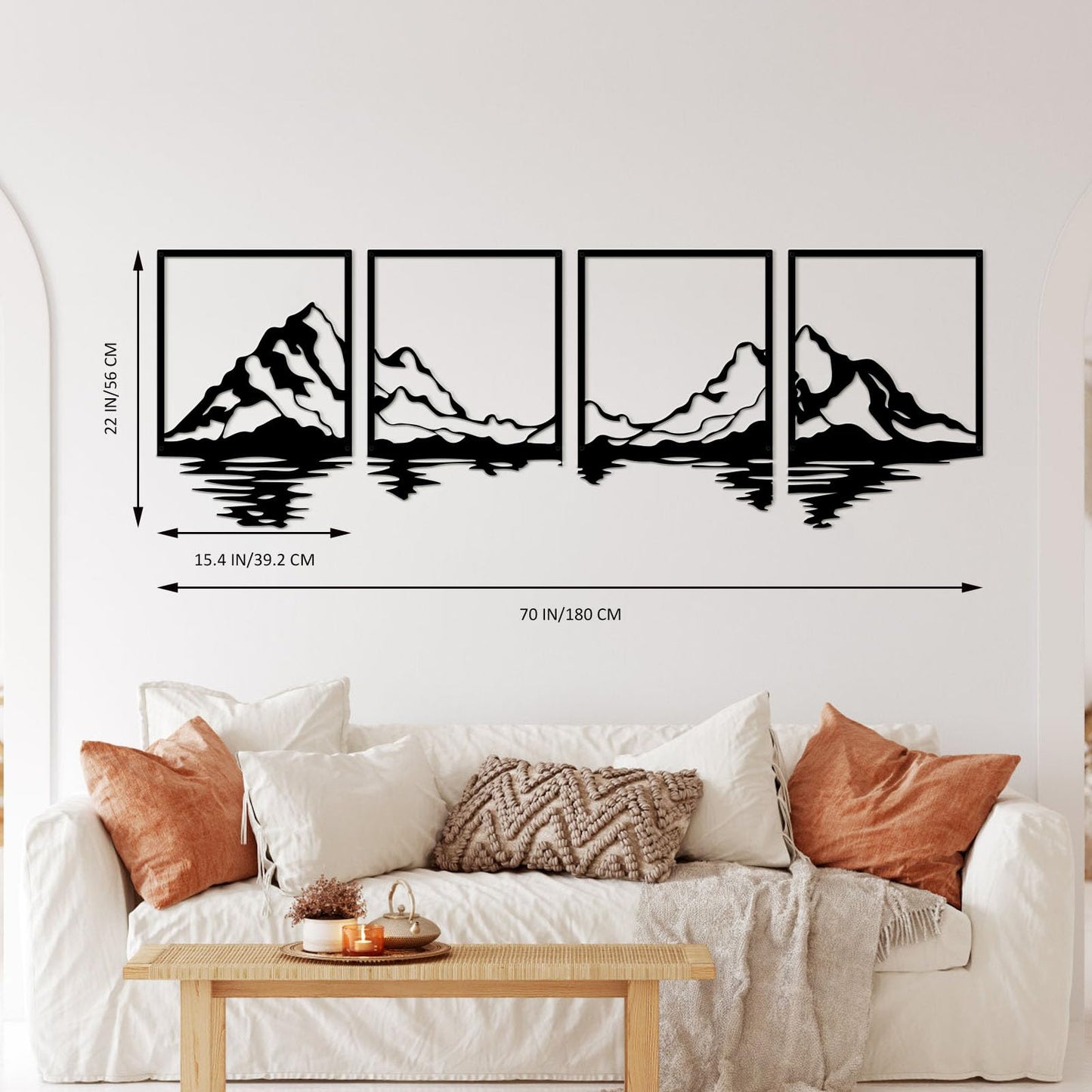 ESTART 4 Pcs Metal Mountain Wall Art, Large Mountains Wall Decor, Mountain Forest Decorative Painting Suitable For Living Room Bedroom Office Indoor And Outdoor (Mountains Rivers Large)