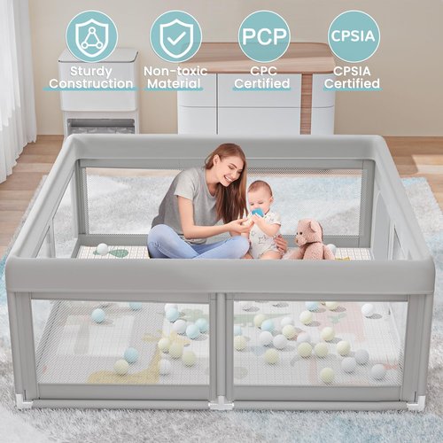 Hiaksedt Baby Playpen - Small 50 x 50 Inch Playard with Mat & Ocean Balls for Toddlers