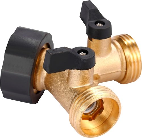 Brass Garden Hose Splitter by [Brand Name] - Heavy Duty 2-Way Y Connector with 2 Extra Rubber Washers