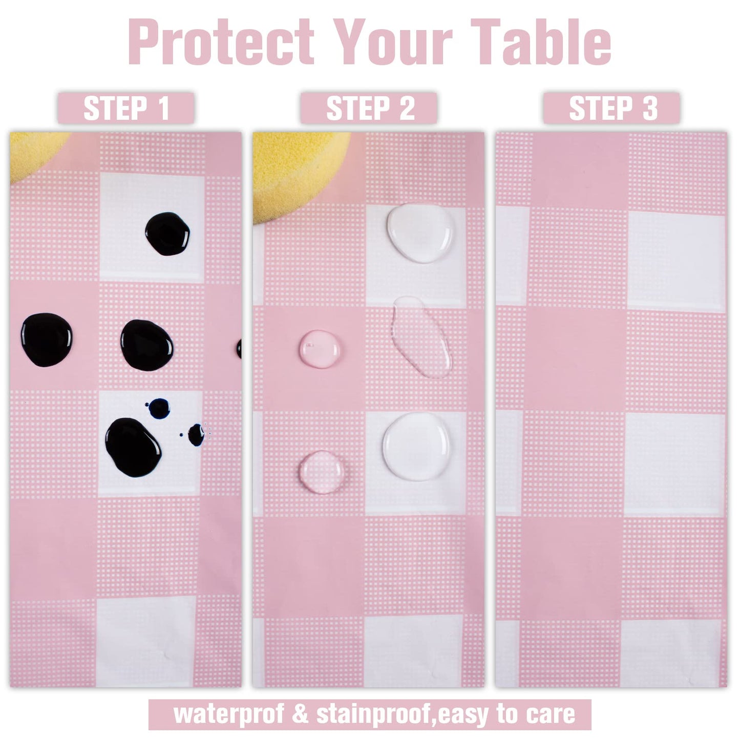 Kesfey 8 Packs Pink and White Checkered Tablecovers 54 x 108 Inches Disposable Party Picnic Table Cloth SpillProof Plastic Gingham Tablecovers for Camping Decoration Party Favors