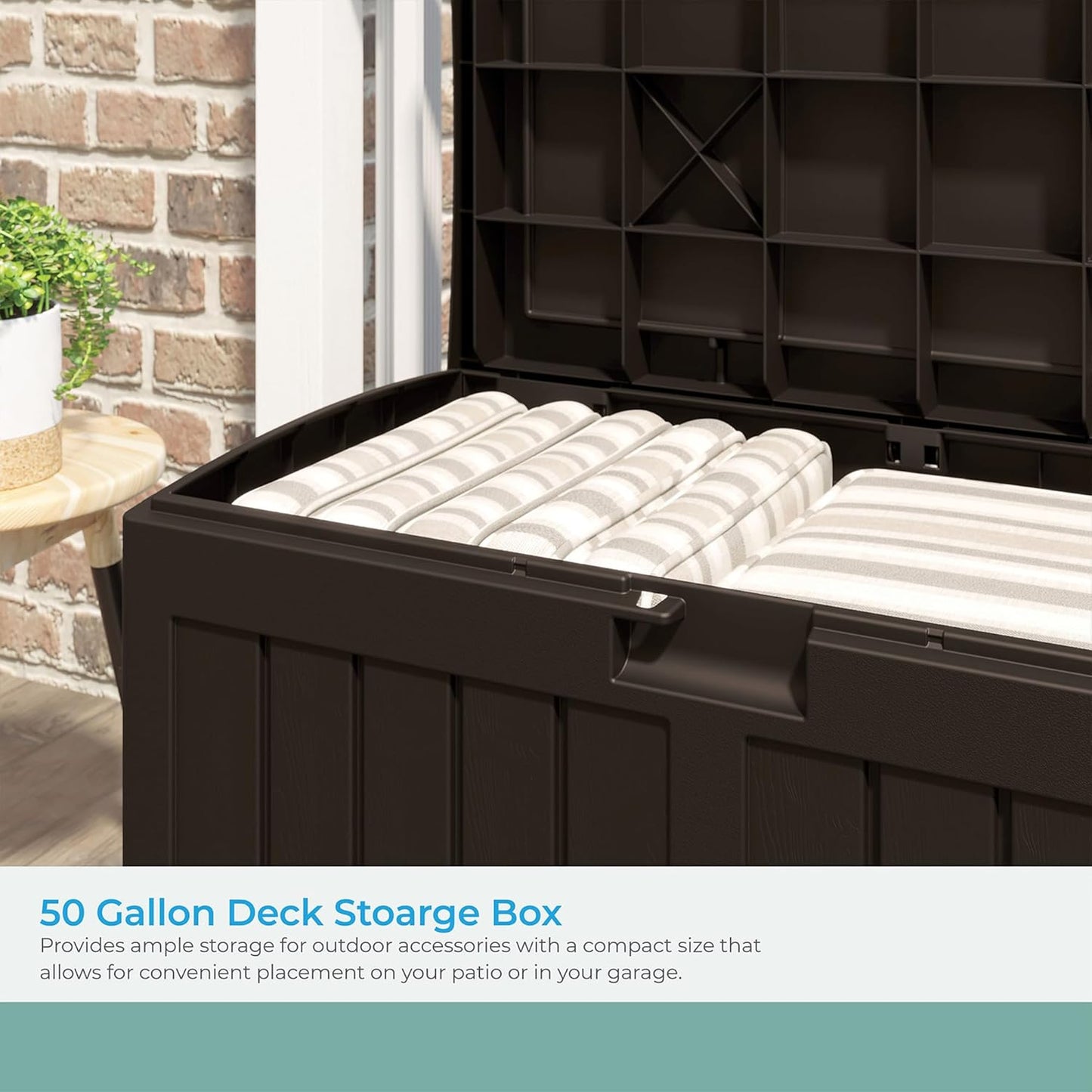 Suncast 50 Gallon Outdoor Storage Deck Box - All-Weather Resin with Bench Seat | Java Color