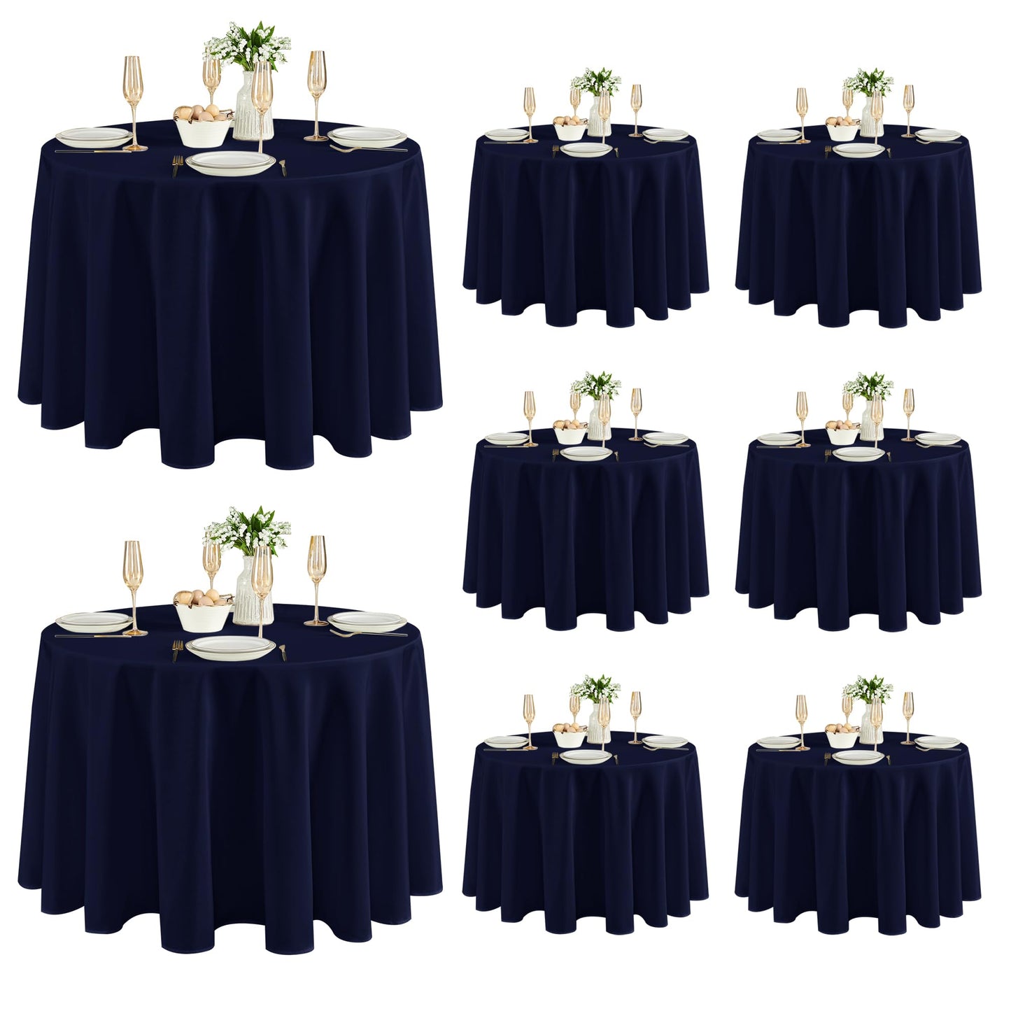 Fitable 8 Pack Round Tablecloths: Stain Resistant Wrinkle Free Circle Table Clothes, Washable Reusable Polyester Table Covers for Wedding Party Birthday Banquet Reception(Navy, 120 Inch)