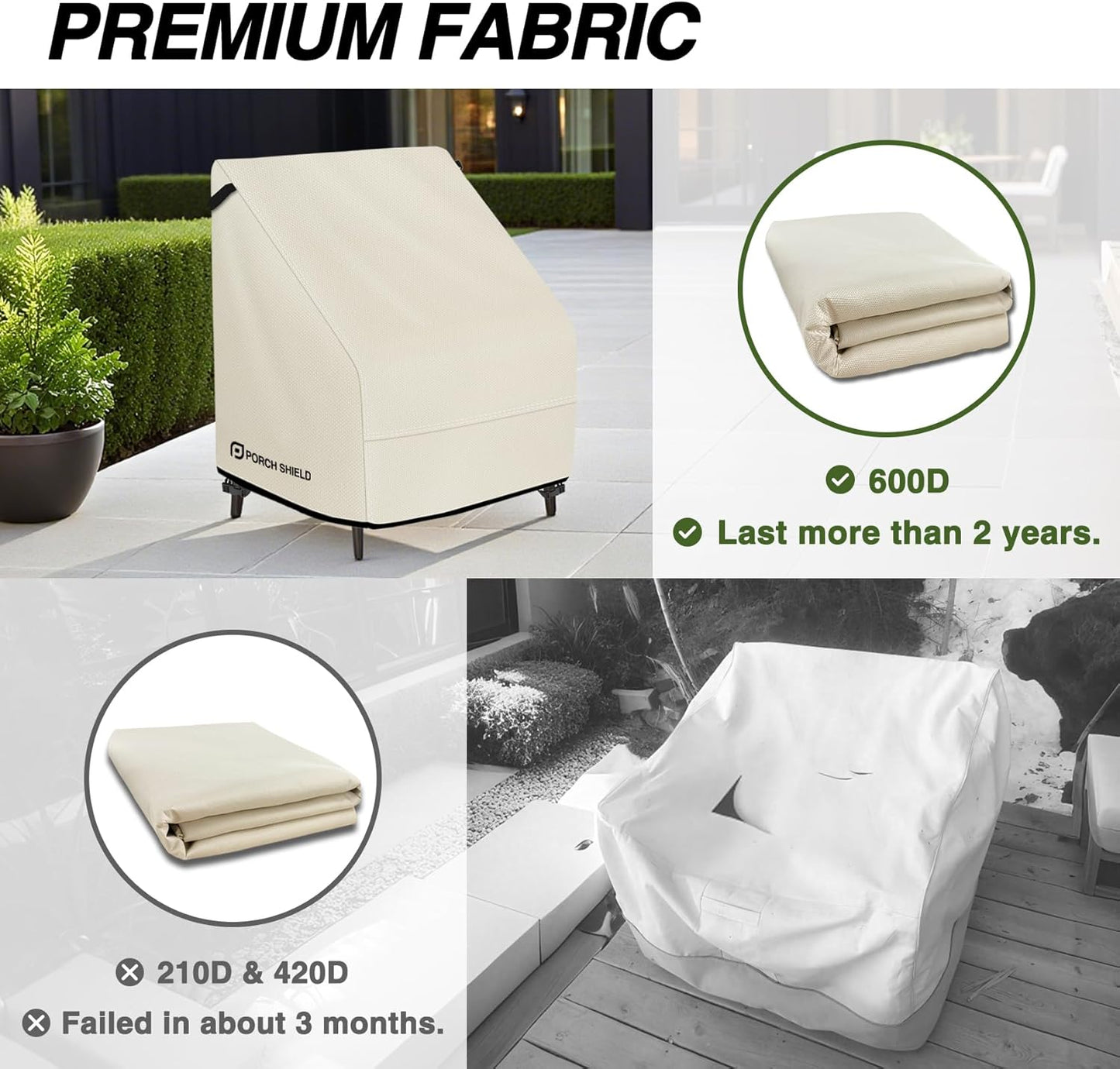 Porch Shield Patio Chair Covers - Waterproof Deep Seat Lounge Chair Cover 2 Pack | 30W x 33D x 34H Inch, Beige