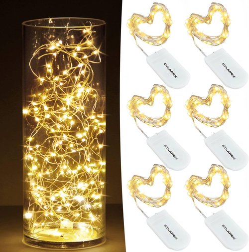 CYLAPEX Fairy Lights - 6 Pack Warm White LED String Lights | 7ft 20 LEDs on Silvery Copper Wire for Festive Decor