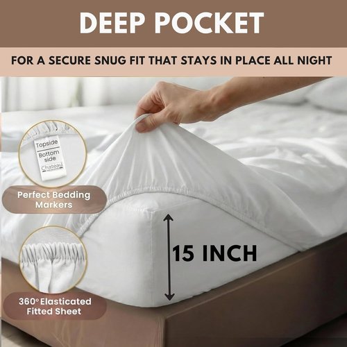 Chateau Home Collection Egyptian Cotton Sheets - Soft Cooling Sateen Weave, 400 Thread Count, Queen Size, White