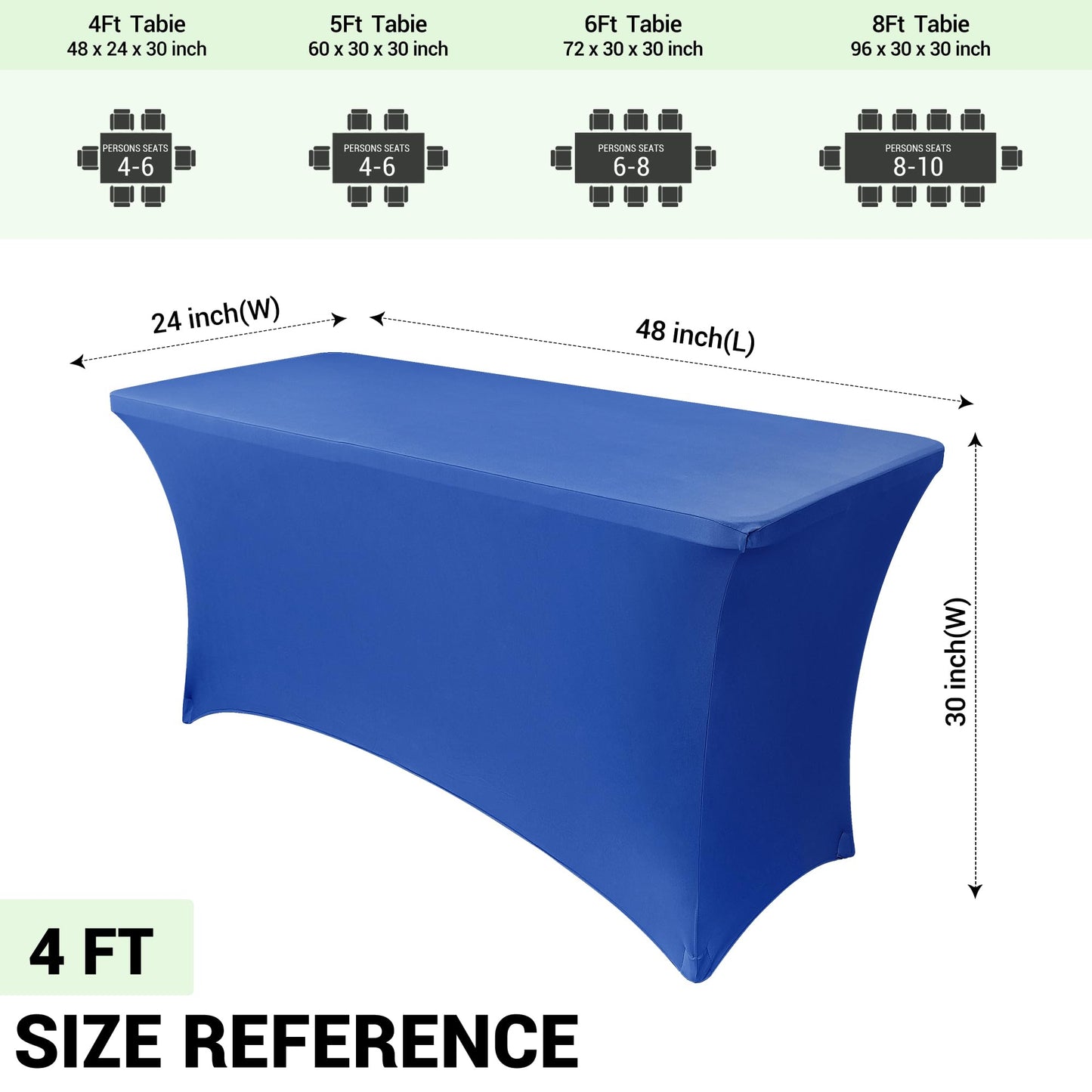Obstal 5ft Stretch Spandex Table Cover for Standard Folding Tables - Universal Rectangular Fitted Tablecloth Protector for Wedding, Banquet and Party