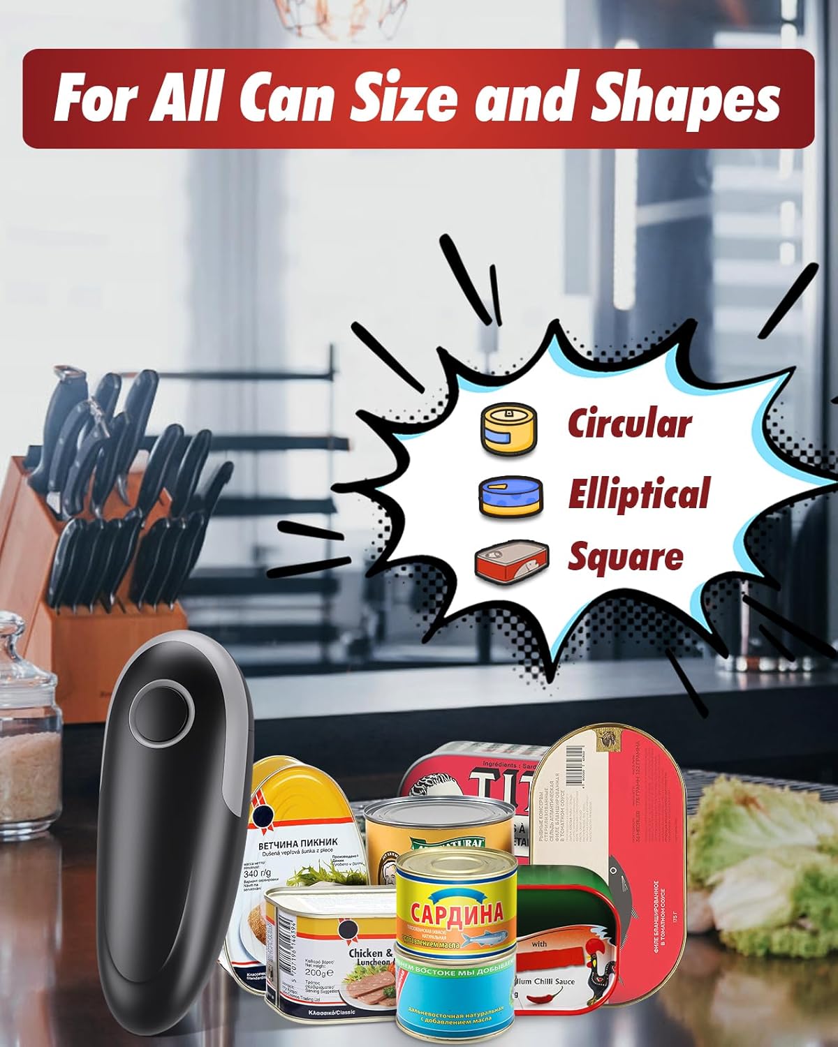 Skiennix Electric Can Opener - Fits All Can Sizes | Smooth Edge, Battery Operated for Seniors & Chefs - Black & Grey