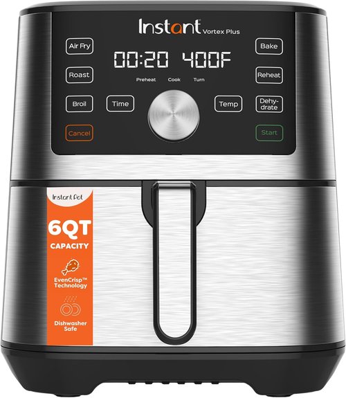 Instant Pot VORTEX Plus Air Fryer - 6-in-1 Multi-Function Cooking, Stainless Steel, 6QT Capacity