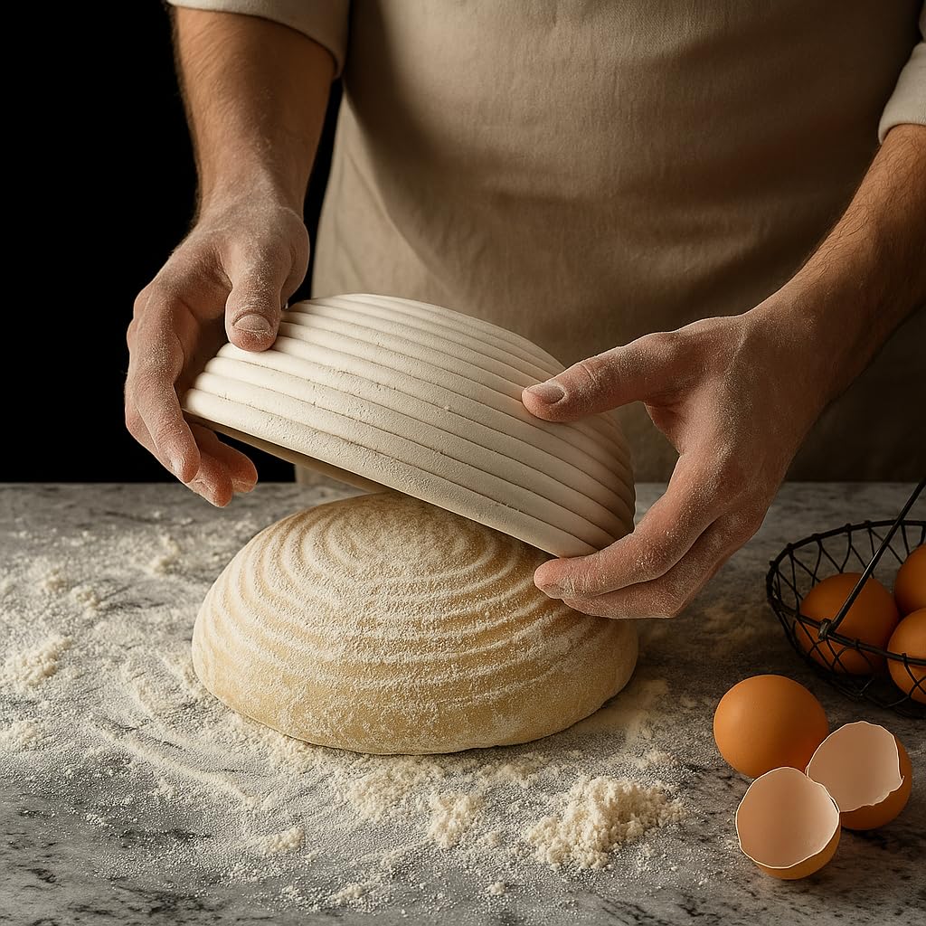 Saint Germain Bakery Round Banneton Proofing Basket and Bread Lame Set – 9 Inch Natural Rattan Bread Basket with Liner, 10 Blades & Leather Cover – Sourdough Baking Kit Gift for Beginners and Bakers