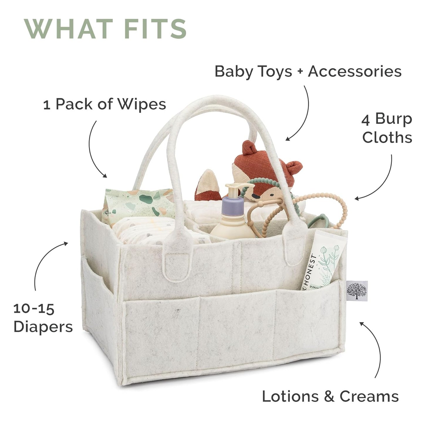 Parker Baby Diaper Caddy - Versatile Nursery Storage Bin & Car Organizer for Diapers - White Regular Size