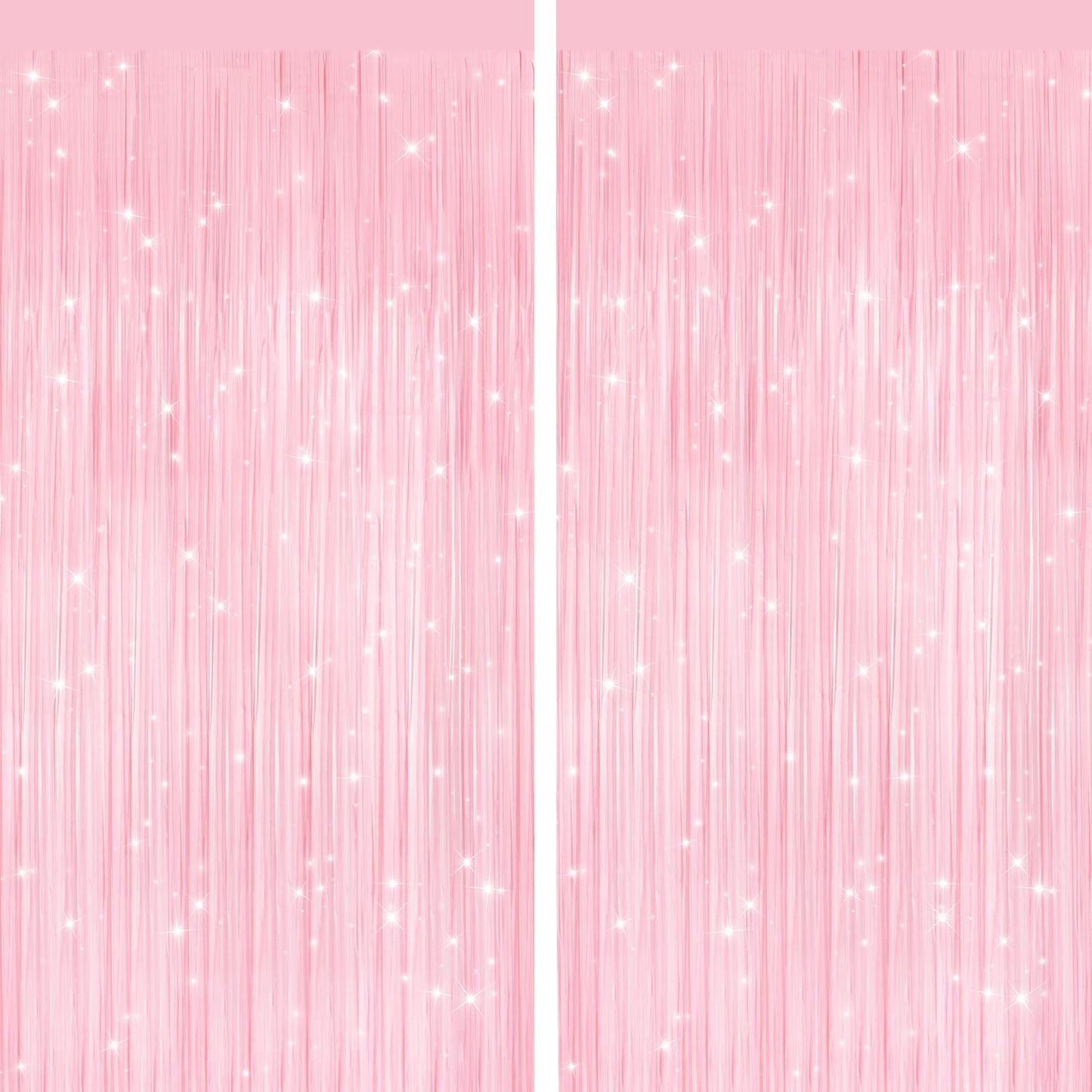 2 Pack Pastel Pink Metallic Tinsel Foil Fringe Curtains, Door Streamers Photo Booth Backdrop for Birthday Party, Tinsel Curtain Backdrop for Baby Shower Bachelorette Christmas Party Decorations
