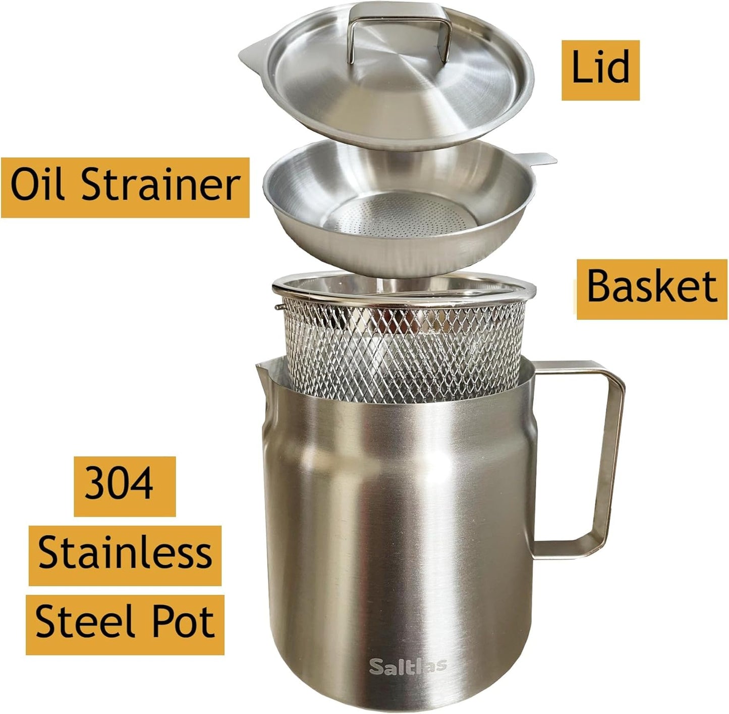 Saltlas 304 Stainless Steel Deep Fryer Pot - Double Bottom Design for Even Heating | 2L Capacity