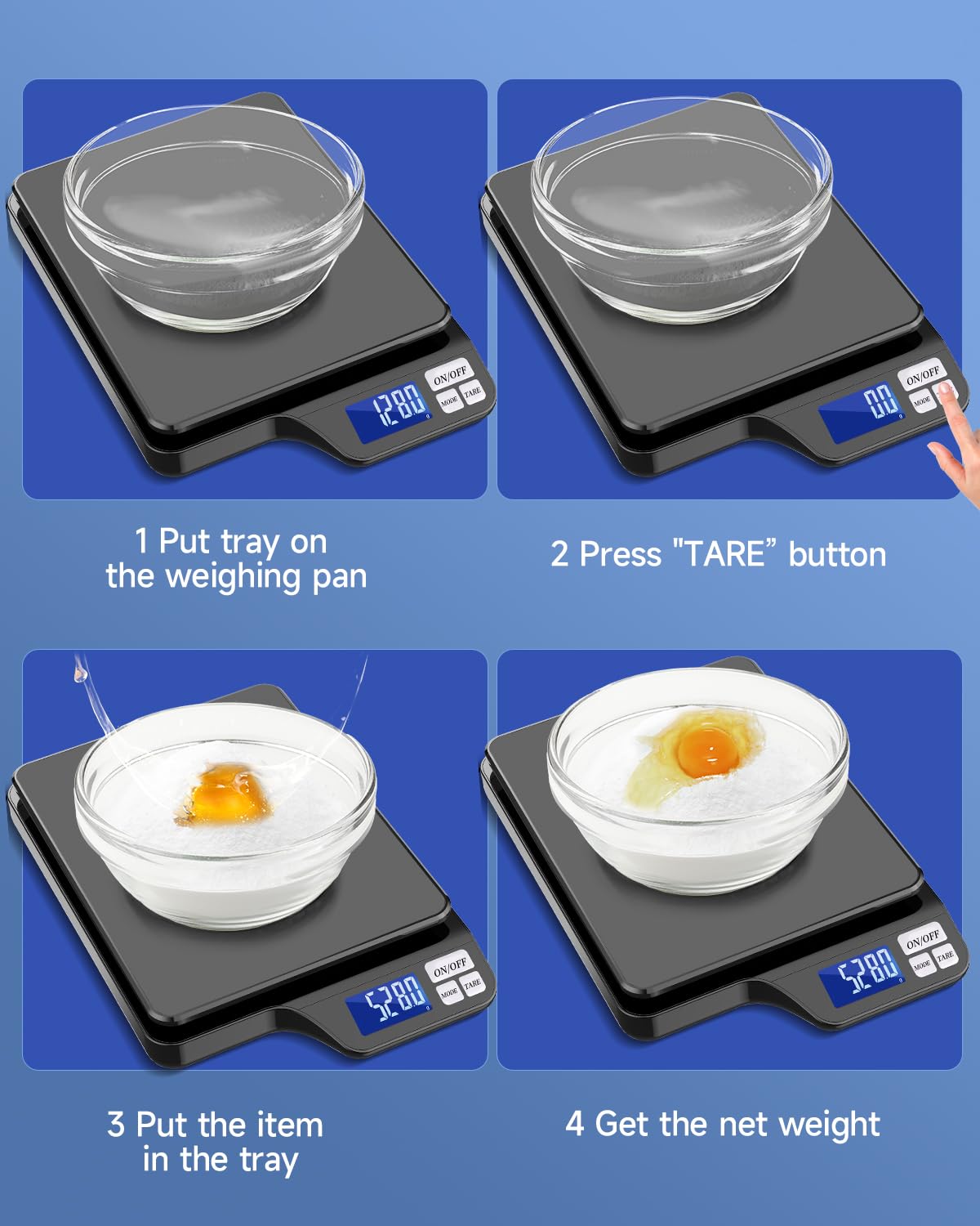 KUBEI Large 5kg/11lb Kitchen Scale with 0.1g/0.01oz High Precision, USB Rechargeable Food Scale, Stainless Steel Pan, with Tare Function,for Baking Cooking Coffee Package Postage