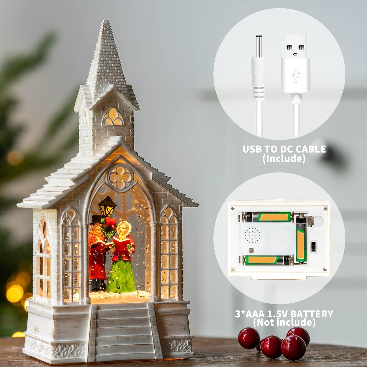 Skiennix Christmas Village Snow Globe - Church Choir Water Lantern with Silent Night Music | Holiday Gift for Family & Friends