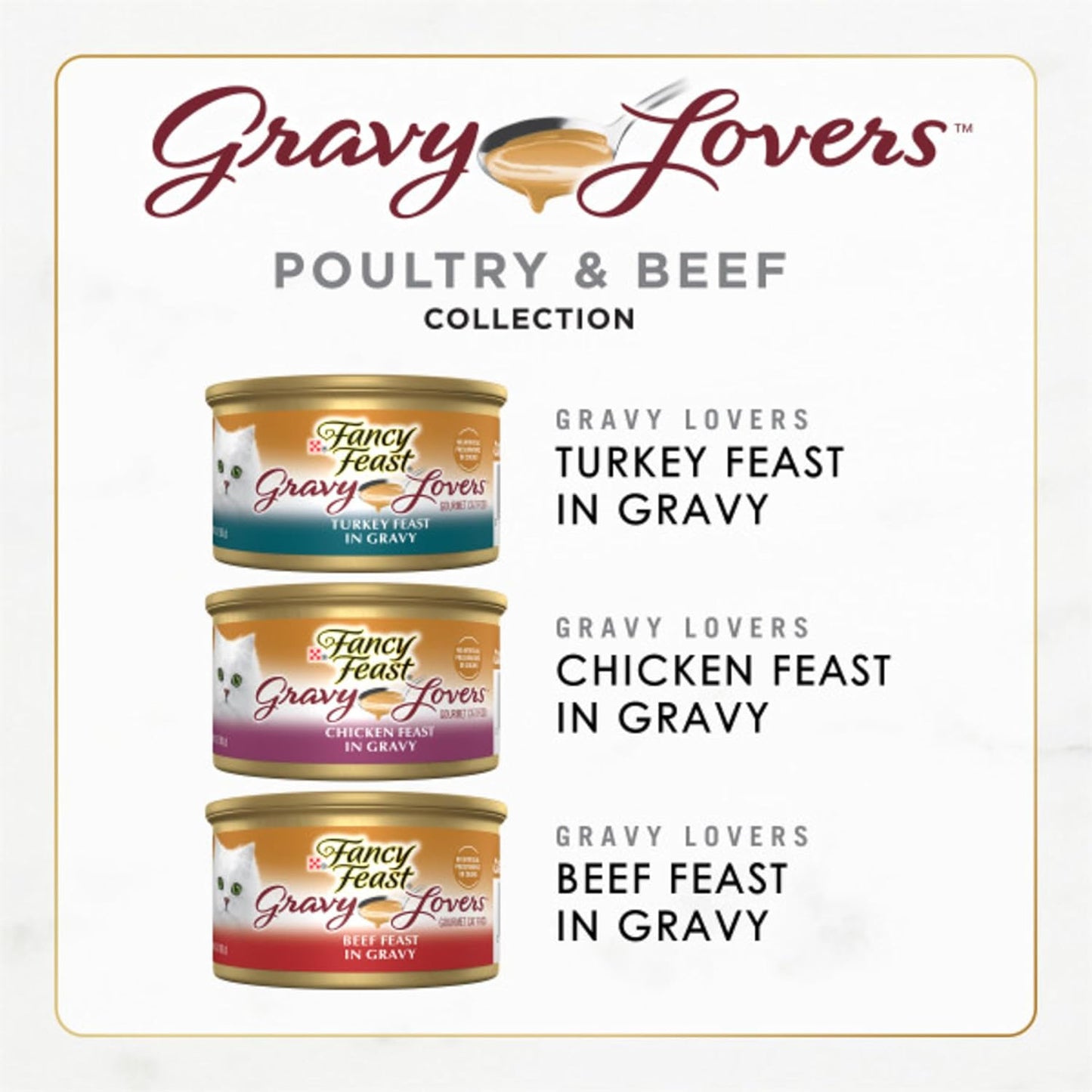 Purina Fancy Feast Gravy Lovers Wet Cat Food Variety Pack - Gourmet Poultry & Beef | 24 Cans (3 oz.)