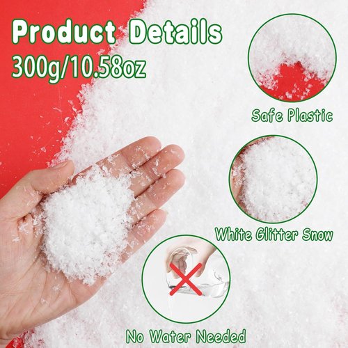 FOIMAS Artificial Snow - Glittery Dry Snowflakes for Christmas Village Craft | 10.7oz