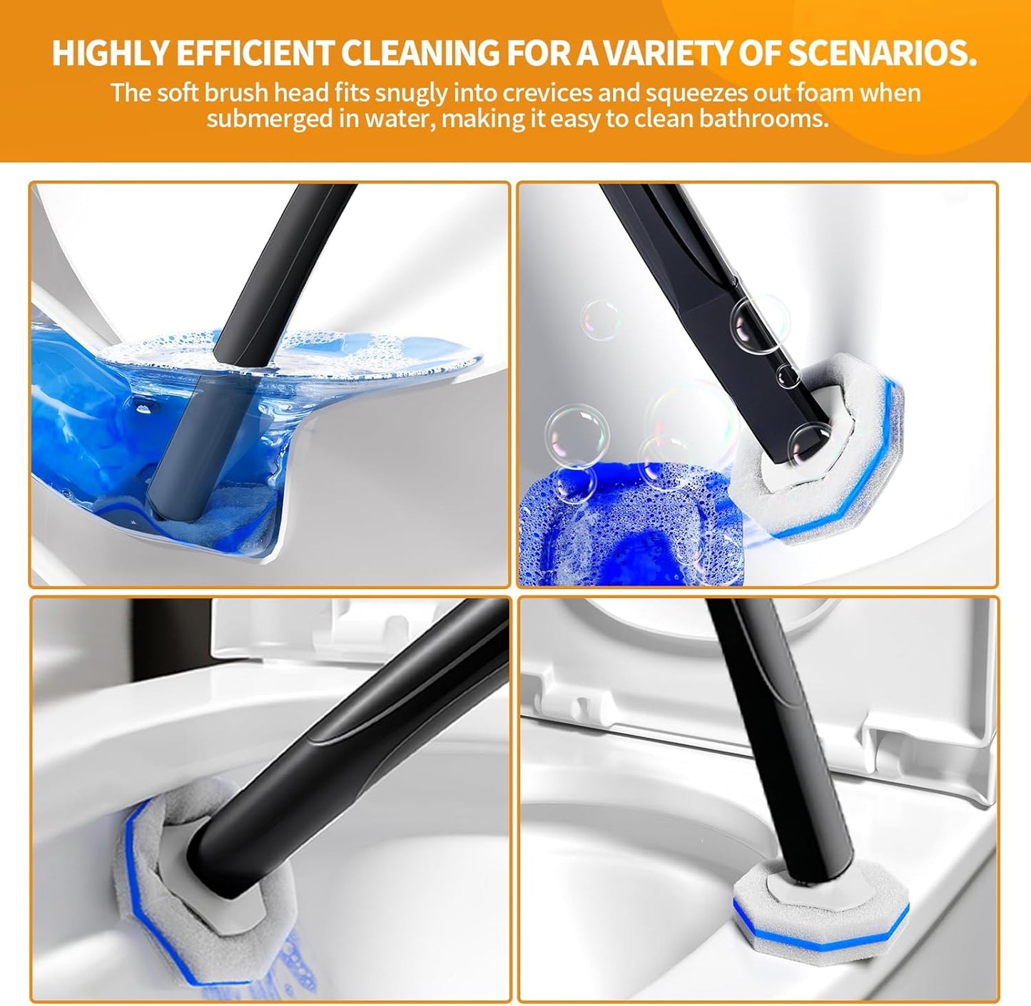 Skiennix Disposable Toilet Brush - Hygienic Toilet Bowl Cleaner with Holder | 40 Refills Included