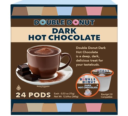 Double Donut Coffee Dark Hot Chocolate Pods - Single Serve Cocoa for Keurig | 24 Count