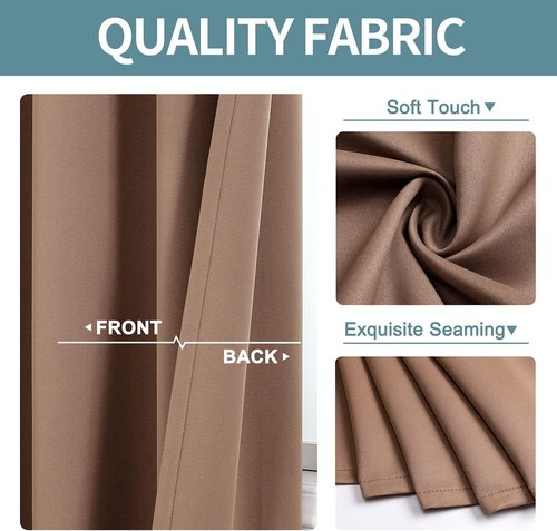 ChrisDowa Grommet Blackout Curtains - Thermal Insulated Room Darkening Panels, Cappuccino, 52W x 63L