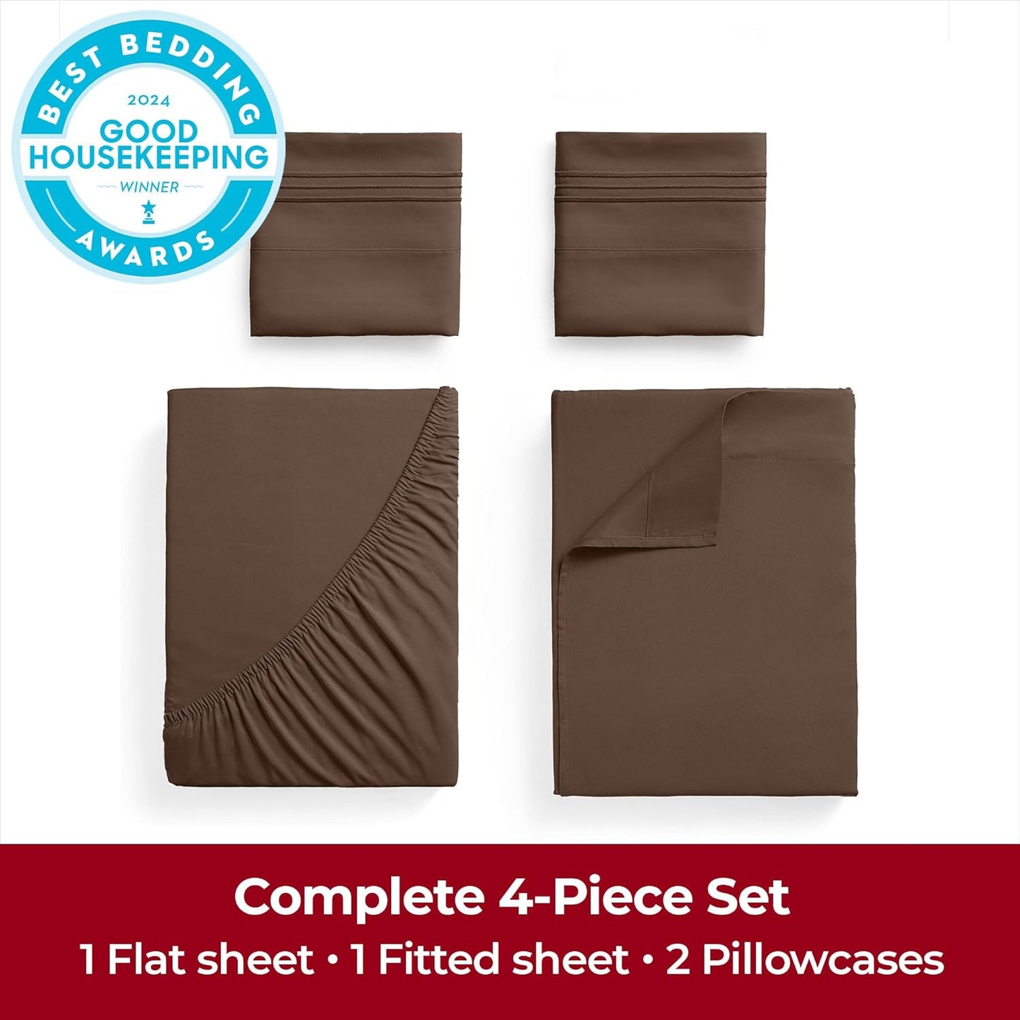 Mellanni Extra Deep Full Sheets - Hotel Luxury, Ultra Soft & Cooling Bedding - Wrinkle & Stain Resistant (Full, Brown)