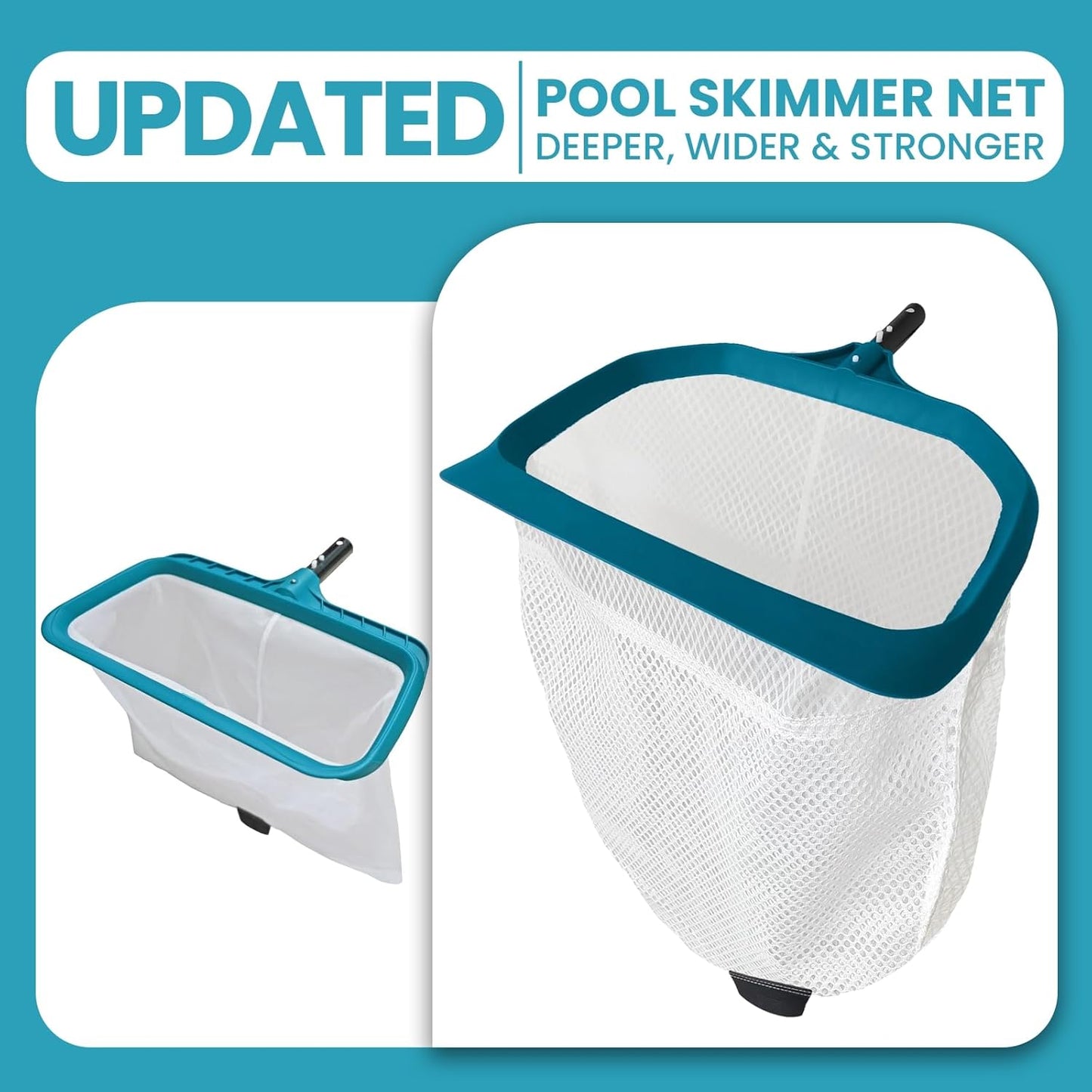 POOLWHALE Pool Skimmer Net - Extra Wide Leaf Rake with Fine Mesh for Efficient Pool Cleaning