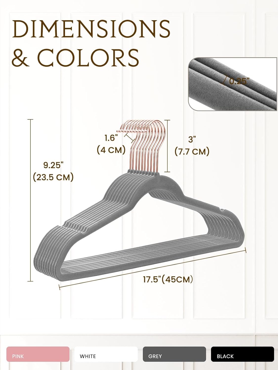 Smartor Velvet Hangers - 50 Pack Non-Slip Heavy Duty Clothes Hangers with 360° Rotating Rose Gold Hook | Slim Space-Saving Closet Organizer