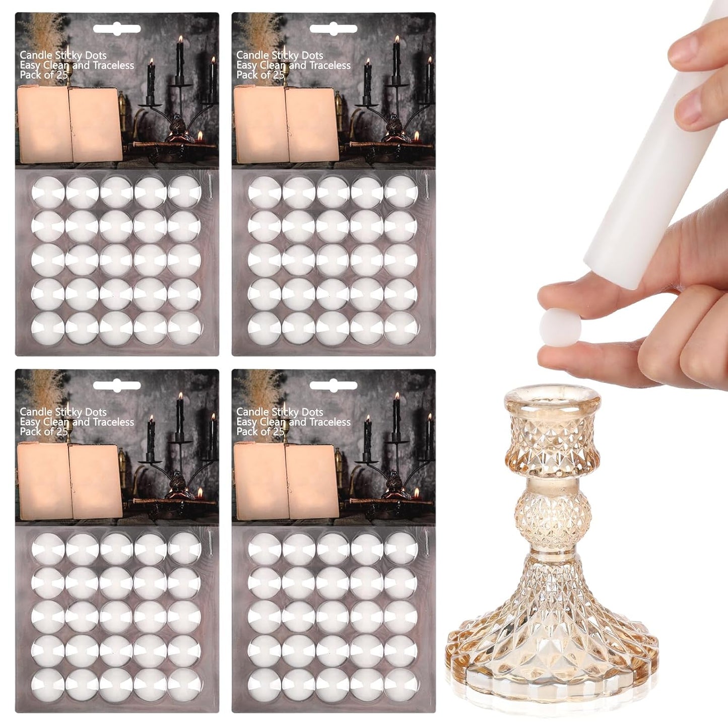 LemonRoad 100 Pcs White Wax Candle Adhesive Dots - Easy Clean Taper Holders for Weddings & Parties